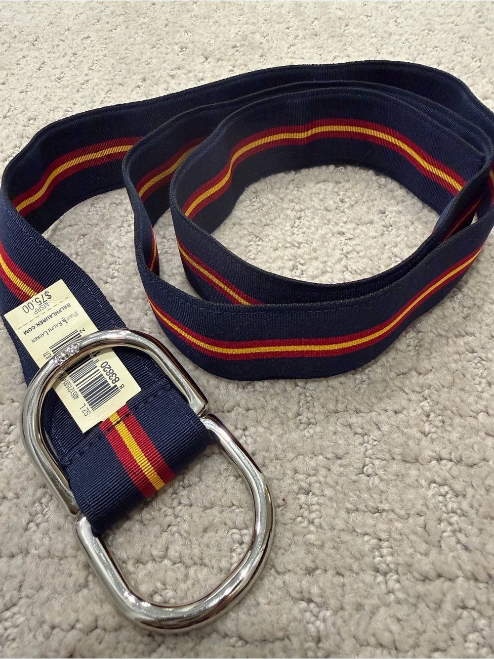 NWT Polo Ralph Lauren Navy Grosgrain Ribbon D-Ring Belt - size Large